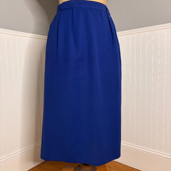 ROYAL BLUE GABERDINE  WOOL SKIRT YSL VARIATIONS - Picture 2 of 8